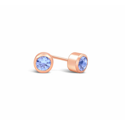 Blue Tanzanite Stud Earrings in 14k Rose Gold