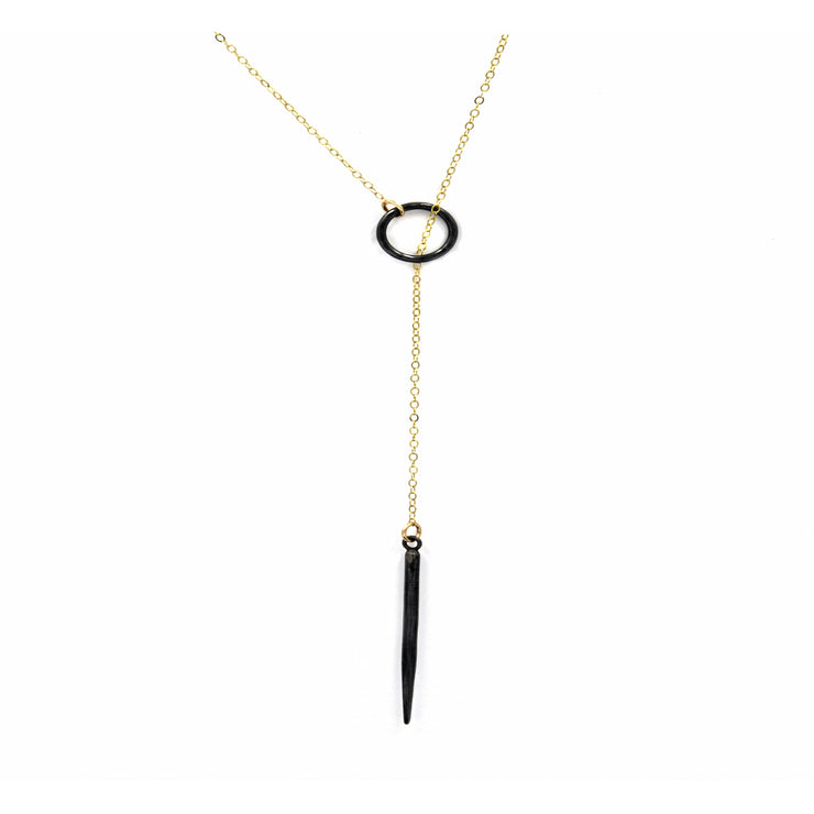Weathered Spike Black and Gold Lariat Necklace