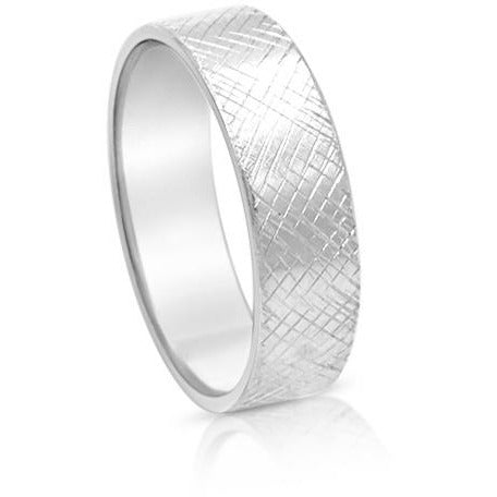 Men's White Gold Cross Hatched Wedding Band