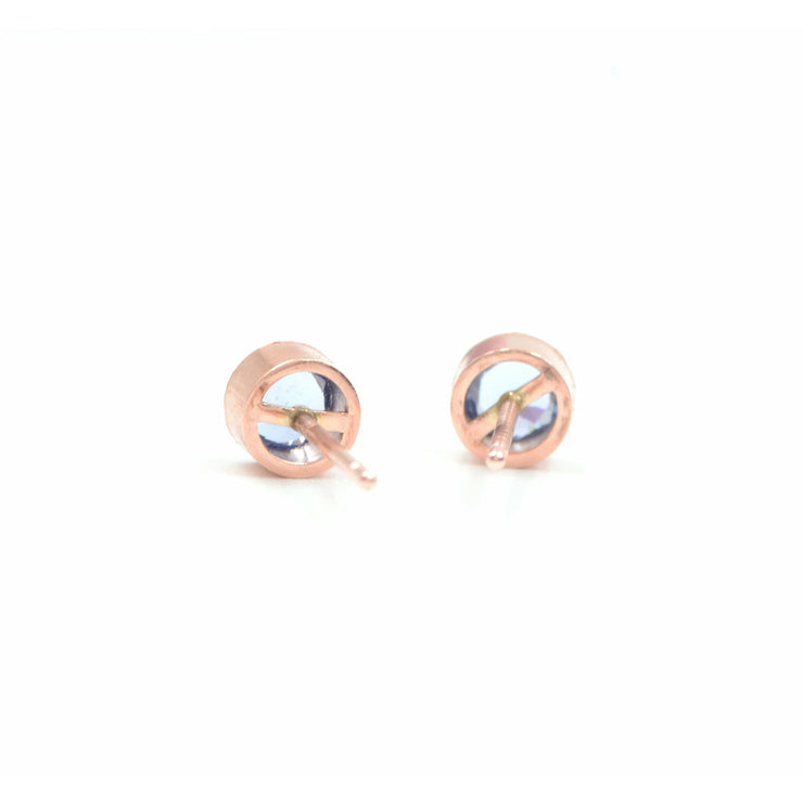 Blue Tanzanite Stud Earrings in 14k Rose Gold